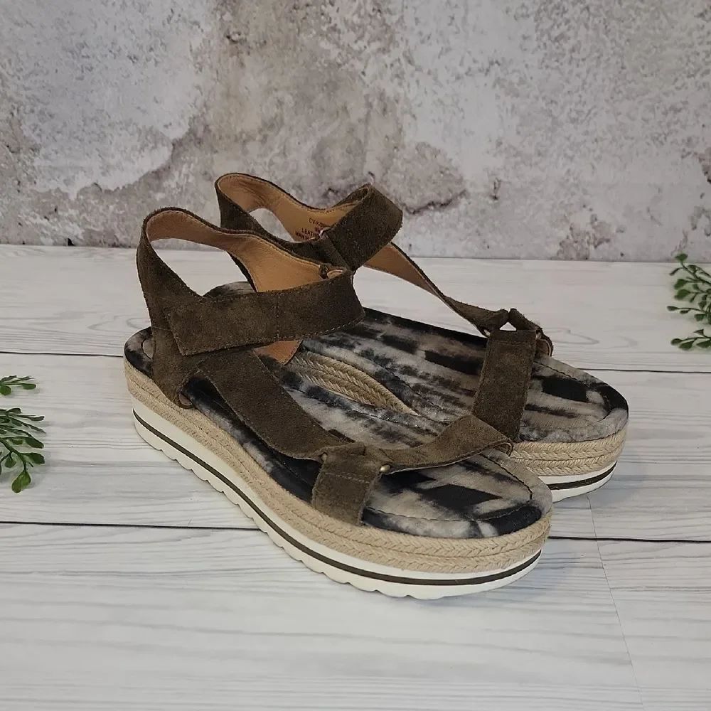 Crown Vintage Korine Espadrille Wedge Leather Sandals Womens Size 9M